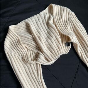 SHEIN Cream Ribbed Knit Sweater
